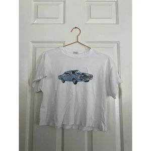 Brandy Melville White Short Sleeves Car Printed Cropped T-Shirt Size